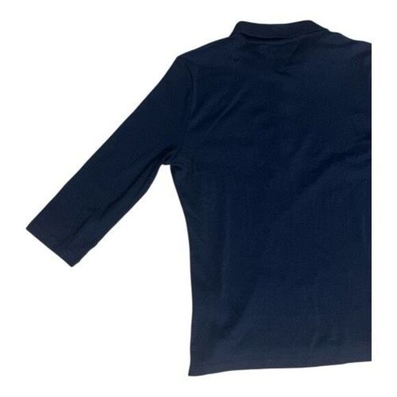 Tommy Hilfiger Women Navy Blue Polo Collar T-Shirt Size L Long Sleeve Badge Logo - Picture 6 of 12